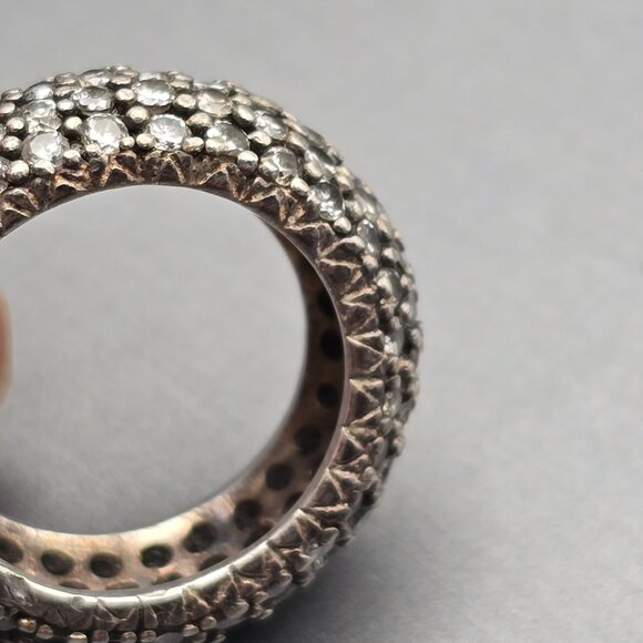 VTG Sterling Silver 925 Dome Eternity Ring Size 7 Quartz Crystal Pave Signed - Picture 6 of 11